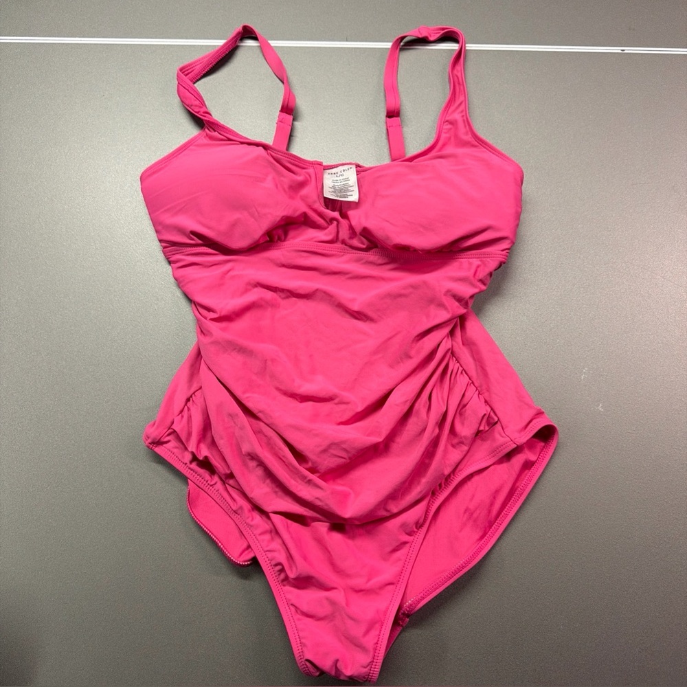 Anne Cole Ruched One-Piece Swimsuit in Red Square Neckline Adjustable size large